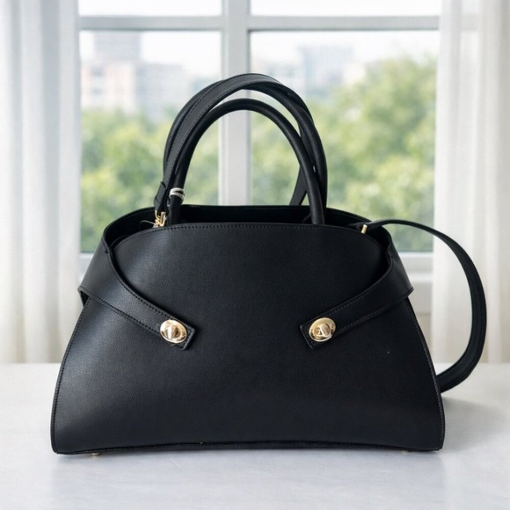 Anna Paola Annie Handbag Genuine Leather Italy Tote Crossbody Black